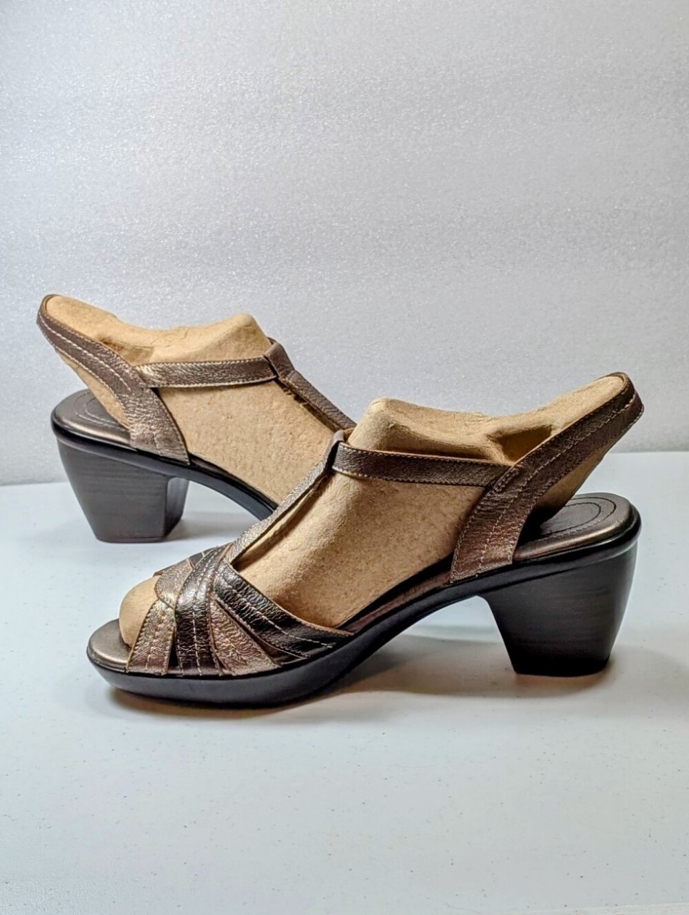 Naturalizer Metallic Bronze Leather Block Heel Strappy Sandals US10M EU41.5